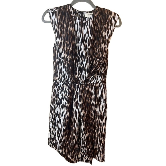 L'AGENCE Animal Print Cinched Waist Asymmetric Sleeveless Dress Size 2 - Picture 4 of 16